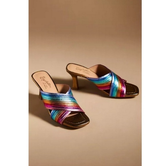 💕SEYCHELLES💕 Fleet Metallic Crisscross Sandal Heels ~ purple lavender New - Picture 10 of 10